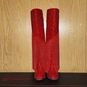 Jessica Simpson Red Rhinestone knee boots 7.5